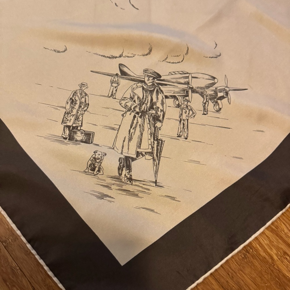 Burberrys Vintage Silk Scarf Aviation Print 1980s Planes Trench Coat Design - Picture 8 of 8